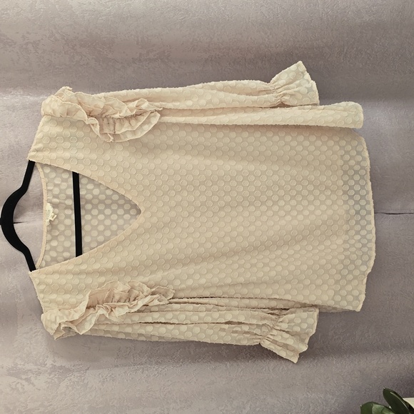 Perch by Blu Pepper Cream Dotted Ruffle Sleeve Blouse, Size 1X - Picture 11 of 11